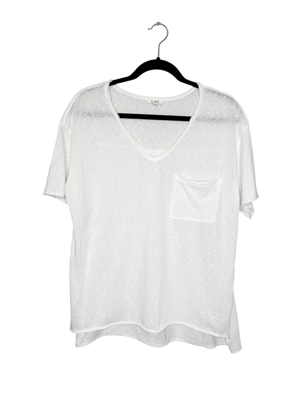 LA MIEL Slouchy Casual White Raw Edge Casual Tee size Medium
